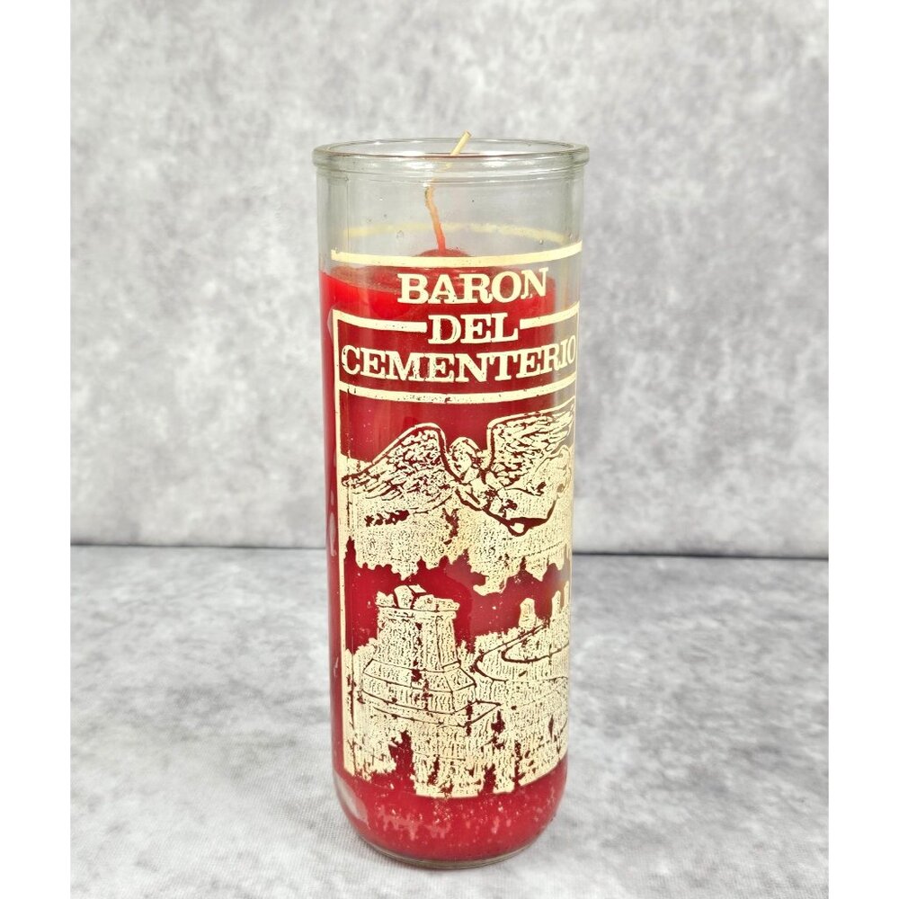 Baron Del Cementerio Red Glass Candle Botanica Shamanic 8.5"